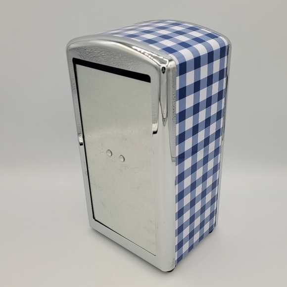 Retro-Style Blue Gingham Patterned Napkin Dispenser - Picture 1 of 7